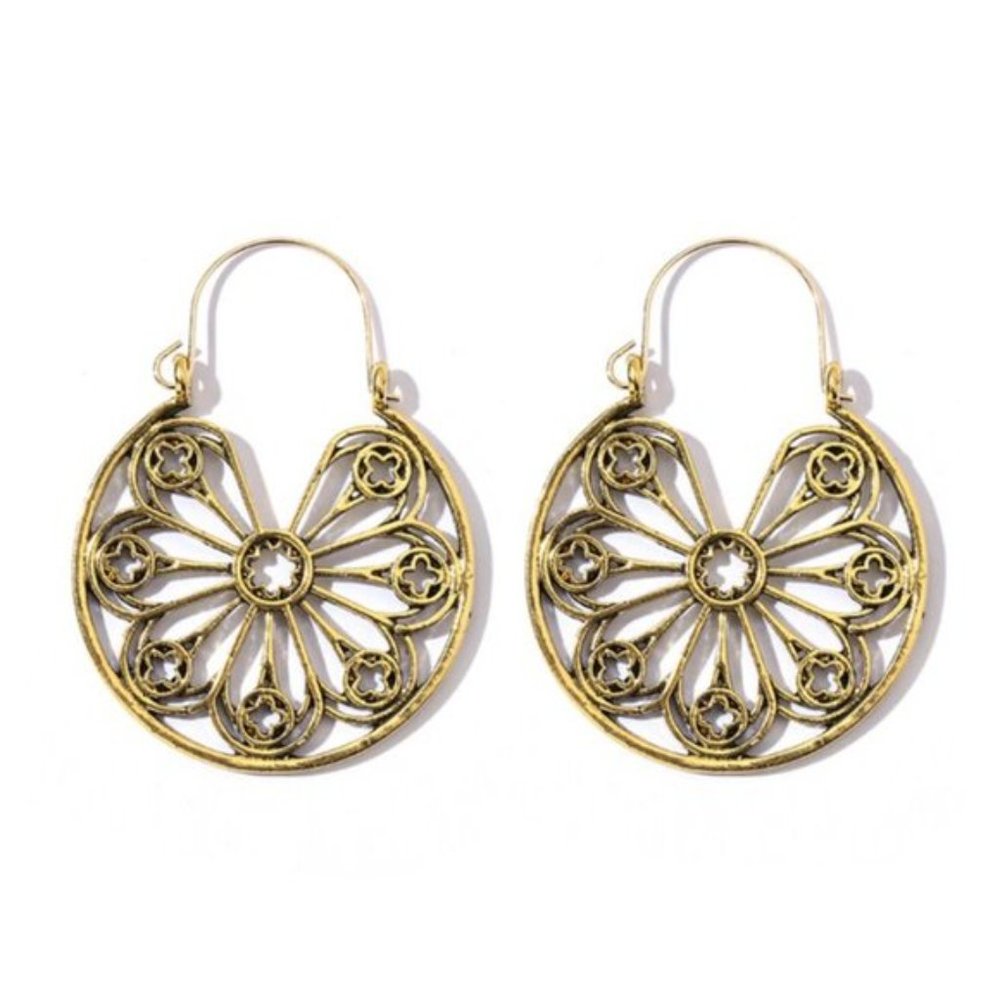 Gold Floral Hoop Earrings - Picture 3 of 3